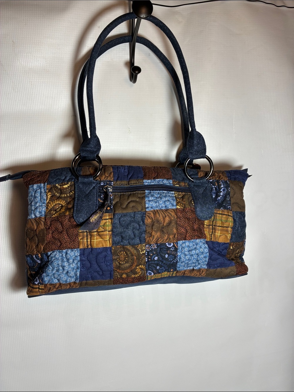 Patchwork Quilted Shoulder Bag - Blue & Brown Plaid
